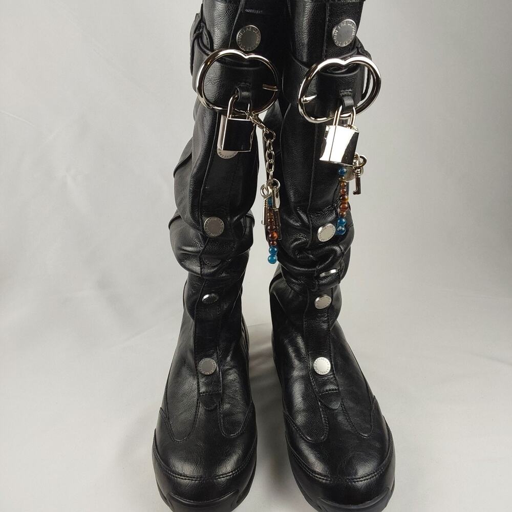 DAPHNE.LAB Black Knee High Lock Charm Boots Women's EU37 US 6.5 New Box